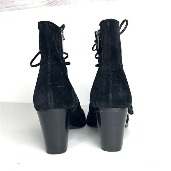 Frye Black Suede Leather Dani
Whipstitch Peep Toe Lace zip Booties block Heel 8 - Picture 10 of 13